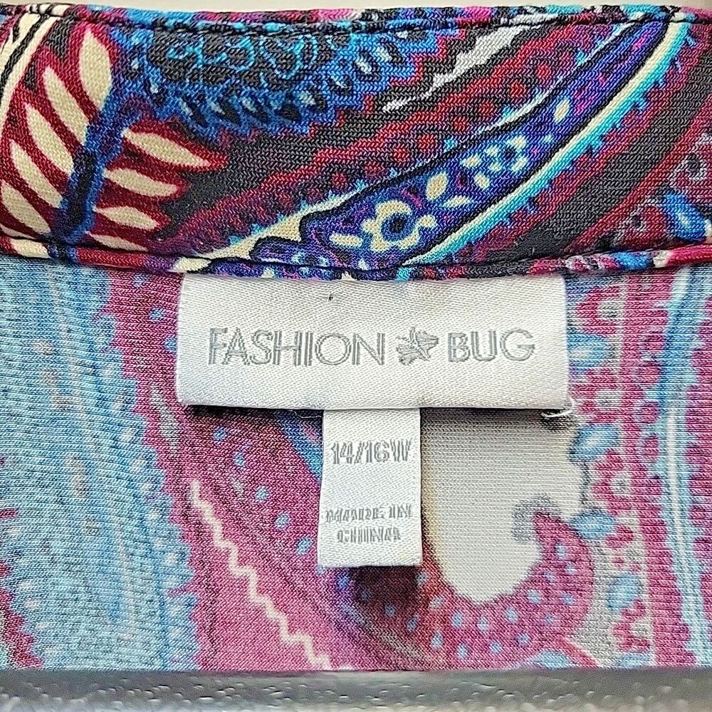 Fashion Bug Top Womens Plus 14/16W Multi Paisley Floral Short Sleeve Ruffle Trim - Picture 5 of 5